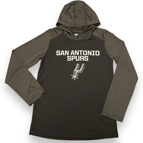 NBA SA Spurs Youth LG Performance Hood Long Sleeve‎ Shirt Black Gray - Picture 1 of 6
